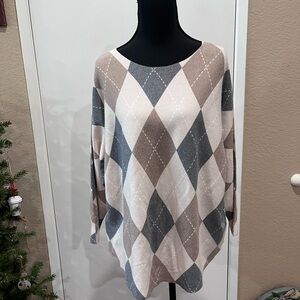 Sioni Women's Argyle Sweater in Cream, Gray, and Brown